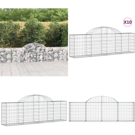 Paniers à gabions arqués 10 pcs 200x30x60/80 cm Fer galvanisé - Panier Gabion - Mur Gabion - Clôture Gabion - Décoration Jardin - Barrière Jardin - Home & Living (1/5)