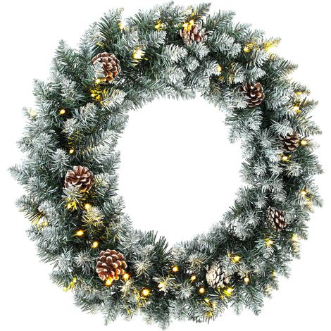 HOMCOM Ghirlanda Natalizia da 60 cm con 50 Luci LED e Rami Innevati, Verde (1/5)