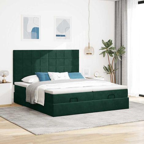 Cadre de lit ottoman avec matelas vert foncé 180x200cm velours (1/5)