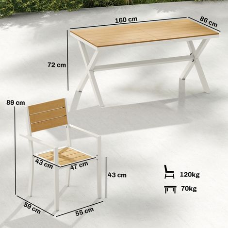 Ensemble de mobilier de jardin, salon de jardin, 7 pièces, table et 6 chaises empilables, aspect bois, structure en aluminium, teck (1/5)