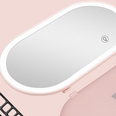 Rétroviseur maquillage pare-soleil voiture LED tactile verre HD universel miroir beauté bretelle ABS avec batterie lithium 174x90mm rose sakura (1/4)