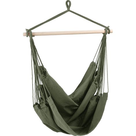 Sillón Colgante Verde Oliva con Barra de Madera Kioto Estilo Nórd