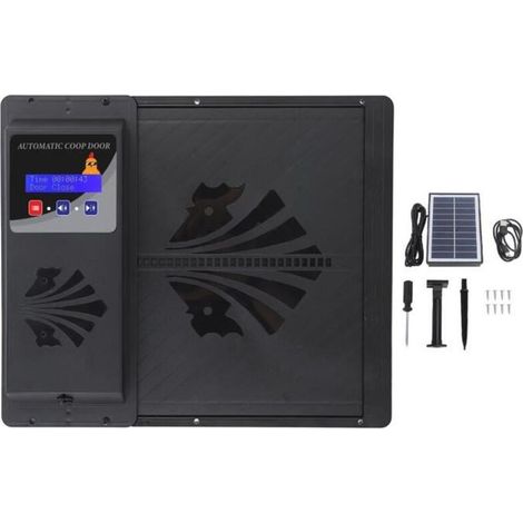 Solarbetriebene Hühnerstalltür, automatischer USB-Solar-Türöffner für Hühnerställe mit vogelsicherem Garten, schwarz
