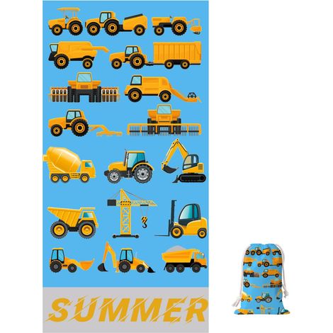 Serviette de Plage Pelle Grue, Serviette de Plage pour Enfants, 60 x 120 cm, en Microfibre, Serviette de Plage sans Sable, séchage Rapide, Serviette de Bain, Voyage, Natation(Camion Jaune) (1/4)