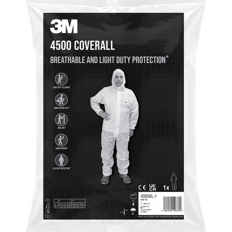 Lot de 2 ombinaisons de protection 3M™ 4500, Catégorie 1, blanche, taille XL, 1 par sachet (1/2)