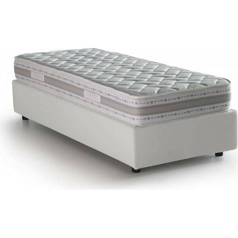 Talamo Italia - Letto singolo Nantine, Letto contenitore con rivestimento in ecopelle, 100% Made in Italy, Apertura frontale, con materasso Cm 90x190 incluso, Bianco