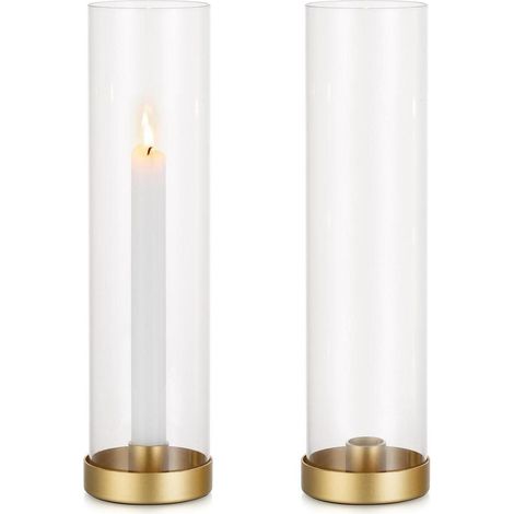 2er Set Stabkerzenhalter mit Glaszylinder Gold für Spitzkerzen und Tischdeko (1/5)