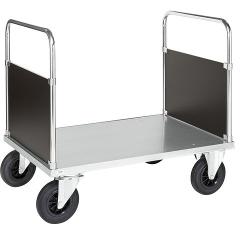 Kongamek Plattformwagen, verzinkt 1000x700x900mm mit Ladefläche, 2 Seitenwänden und Gummibereifung ohne Bremse