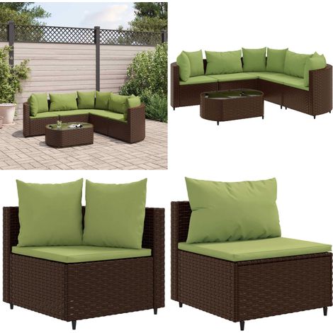 Salon de jardin avec coussins 6 pcs marron résine tressée - Ensemble Salon De Jardin - Meuble De Jardin - Canapé D'extérieur - Résine Tressée - Rotin Synthétique - Home & Living (1/5)