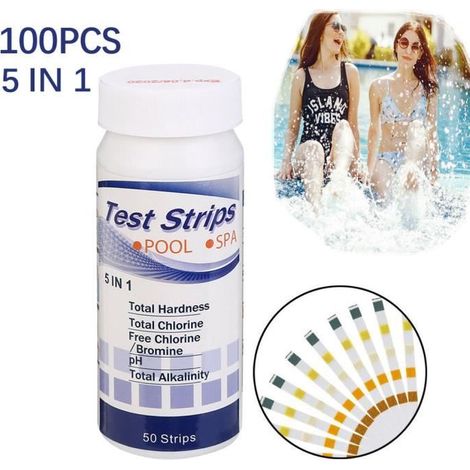 5 in1 bandelettes de test d\'eau de spa de piscine Kit de dureté d\'alcalinité pH brome de chlore b385 (1/4)