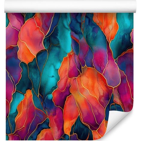 Papier peint encre turquoise et rouge pour salon et chambre 50x1000 cm (1/5)