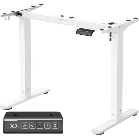 Bureau électrique réglable en hauteur cadre de bureau assis-debout support de table sans plateau de table avec 2 crochets fonction mémoire 3 hauteurs acier blanc
