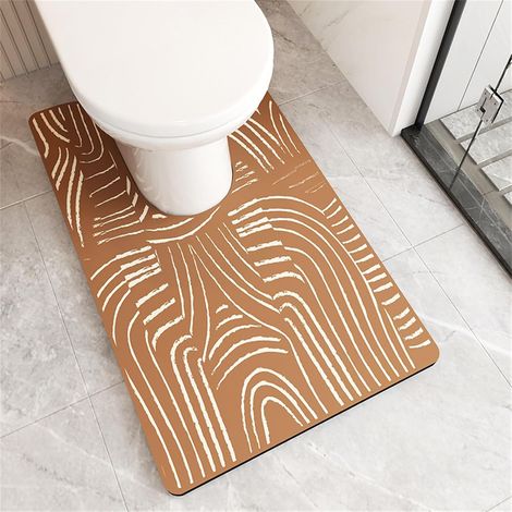 Abattant de toilettes en forme de U, tapis de bain en terre de diatomées, absorbant et à séchage rapide, lavable (couleur camel, 55x50 cm) (1/5)