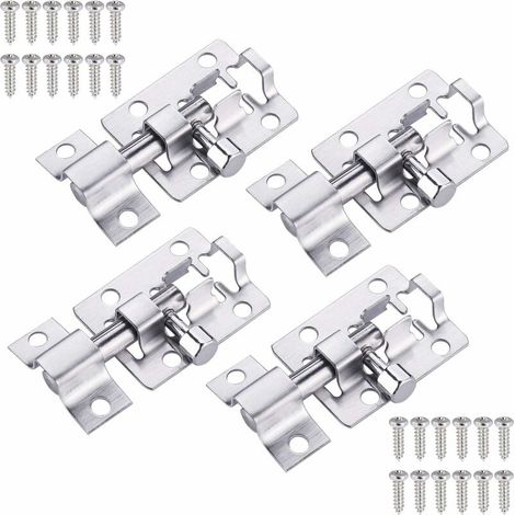 royaluxe - Lot de 4 Targettes 1.5 Pouces Verrou de Porte à Boulon Coulissant, Loquet de Porte Coulissant Non déformable Acier Inox, Serrure Loquet Verrou de Porte Coulissant pour Salle de Bain (avec v (1/5)