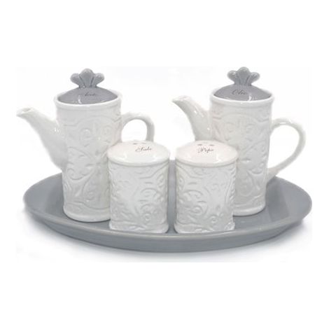 Set Menage Completo da Tavola in Ceramica Decoro Grigio (1/2)