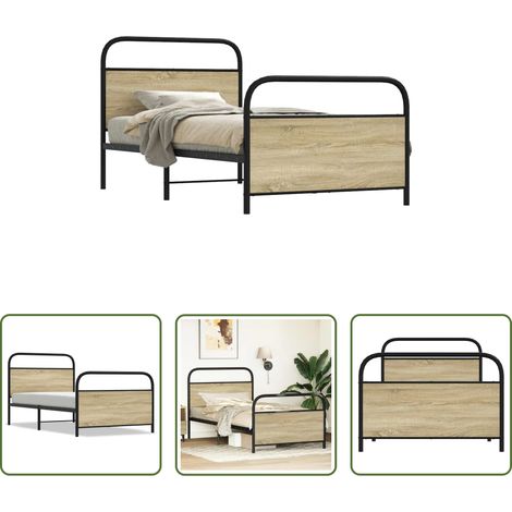 Stahlbett -  Bettgestell ohne Matratze 100x200 cm Sonoma-Eiche Holzwerkstoff (1/5)