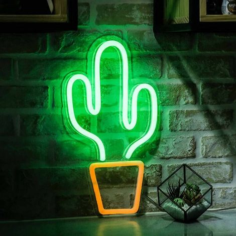 Enseigne Lumineuse au néon LED Cactus veilleuses fonctionnant par USB Signe de chapiteau décoratif Bar Pub Magasin Club Garage décor de fête à la Maison (Cactus)