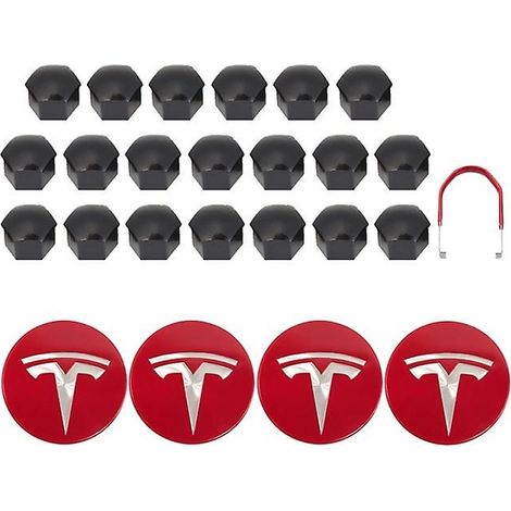 Radkappen- und 20-Muttern-Abdeckungen-Set für Tesla Model 3 YSX, schwarz, rot, weiß und grau, inklusive 4 Radkappen und 20 Muttern-Abdeckungen. (1/5)