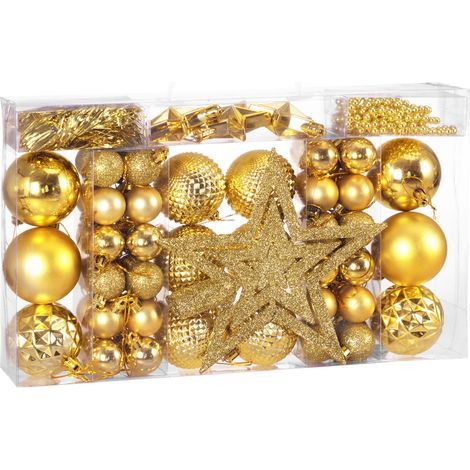 Lot de 66 boules de Noël Décorations pour sapin en plastique robuste Décoration de Noël intérieur extérieur Doré (1/5)