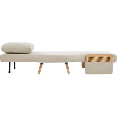 Sillón relax 3 en 1 reclinable de lino beige con reposabrazos efecto ratán (1/5)