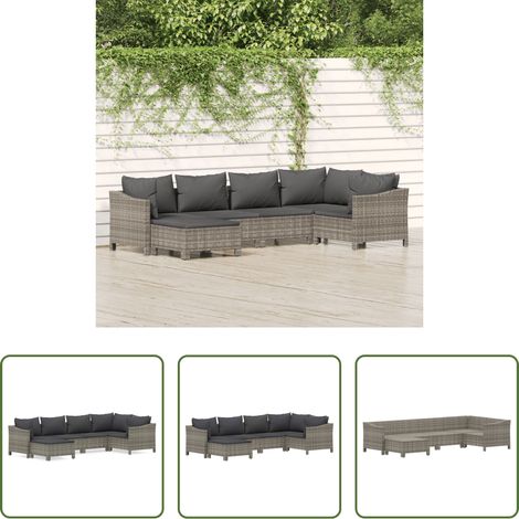 vidaXL Canapé en rotin - Salon de jardin 6 pcs avec coussins Gris Résine tressée (1/5)