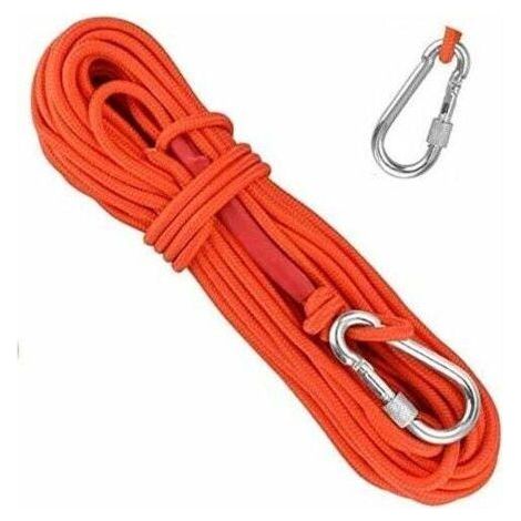Corde tressée en polypropylène Cordes d'escalade 20M avec mousqueton Protection UV Anti-moisissure Anti-corrosion Multifonctionnel pour Pêche Alpinisme Camping Sauvetage Randonnée - Orange