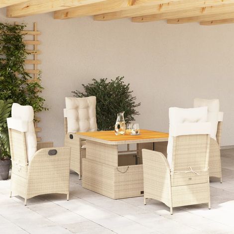 Salon de jardin 5 pièces inclinable avec coussins en polyrotin beige et table relevable - PANGIVO (1/5)