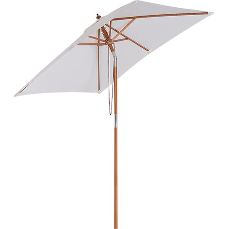 Outsunny – Parasol droit inclinable en bois de bambou 200x150x235cm – Tissu polyester 180g/m² – Mât démontable – Couleur crème
