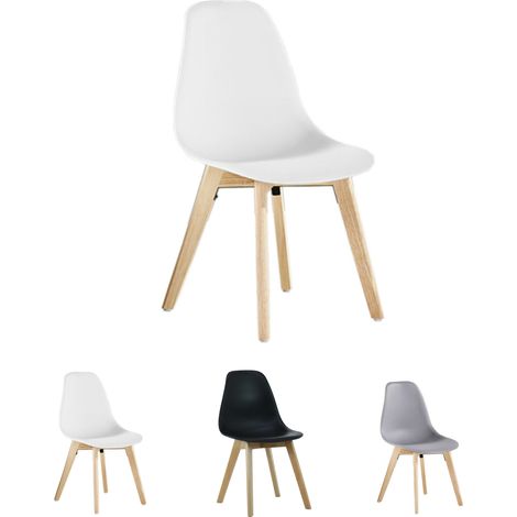 Einzelner Rico-Esszimmerstuhl aus Kunststoff – Kunststoffkorpus und Beine aus massivem Holz für Esszimmer und Küche – Weiß (1/5)