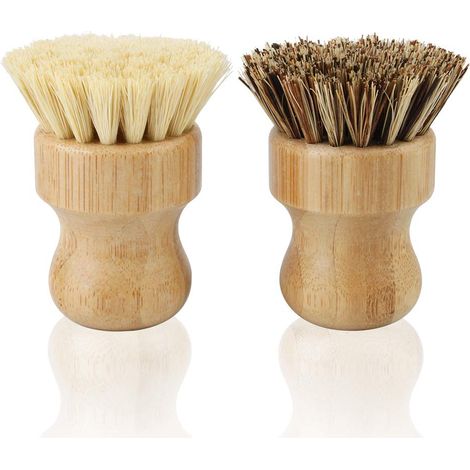 Lot de 2 brosses à vaisselle en bambou, brosses à récurer naturelles, brosses à légumes pour laver la vaisselle et brosses pour casseroles et poêles en fer.