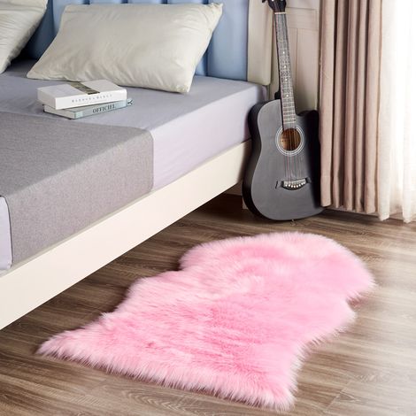 Tapis Une Pièce en Peau de Mouton, Tapis Moelleux en Fausse Fourrure, Tapis Universel de Différentes Tailles pour Chambre, Salon, Chaise ou Canapé (Rose Rose) - 60x90 cm (1/2)