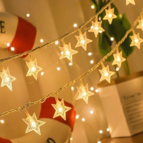 Guirlande lumineuse étoilée 3 m, 20 LED, alimentée par piles, étanche, pour intérieur et extérieur, pour chambre à coucher, fête, mariage, décoration de vacances (lumière blanche chaude) (1/4)