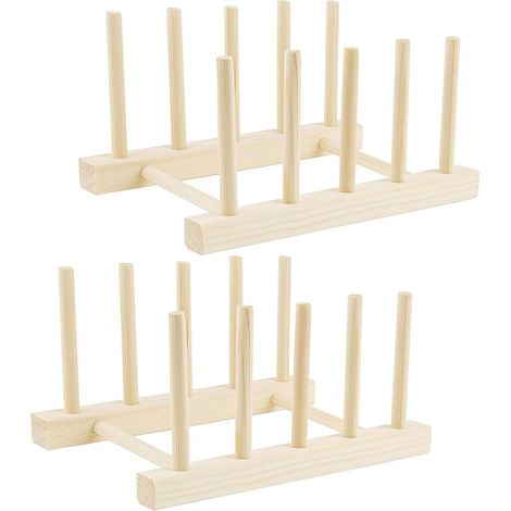 Lot de 2 égouttoirs en bois pour assiettes, planches à découper et couvercles. Idéal pour ranger bols, assiettes, tasses, CD et autres objets. (1/5)