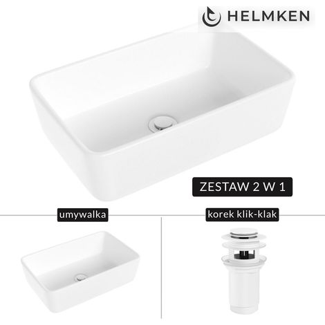 Vasque à poser Helmken 67448000 (48 x 29,5 po) blanche + bonde clic-clac blanche (1/5)