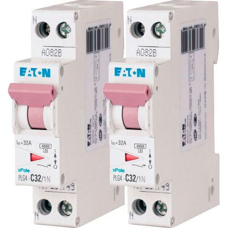 EATON Lot de 2 disjoncteurs 32A Ph+N à vis, 45kA, courbe C, 230V, idéal pour protection électrique fiable et conforme EN 60898.