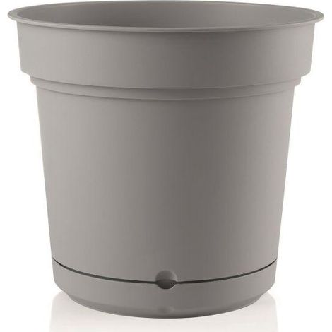 Outdoor runde Vase aus Kunstoff mit Untersetzer ''Hydral Element'' für Blumen und Pflanzen -23 cm / Fog Grey