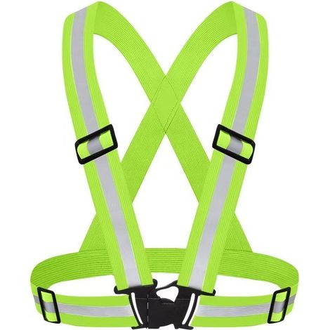 Harnais de Sécurité Réfléchissant Haute Visibilité Réglable Gilet Vert Fluorescent Unisexe (1/5)