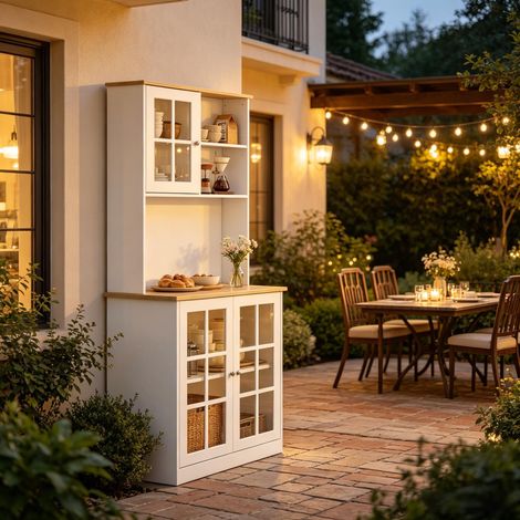 Meuble de rangement haut, armoire de cuisine, placard de stockage avec étagères, finition blanc, dimensions 60x30x180 cm, lot de 1 (1/5)