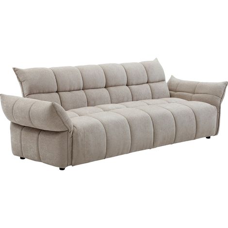 Divano letto 3 posti clic-clac in tessuto ciniglia beige - HAKEMO