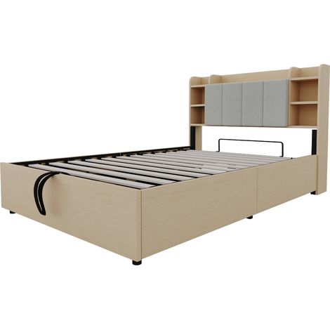 Cama abatible hidráulica 140 x 200 cm con cabecero, almacenamiento y USB Tipo-C (1/5)