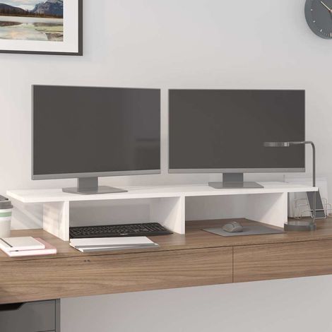 Support de moniteur - Réhausseur d'écran Blanc 100x27x15 cm Bois de pin solide BV550458 - BonneVie (1/5)