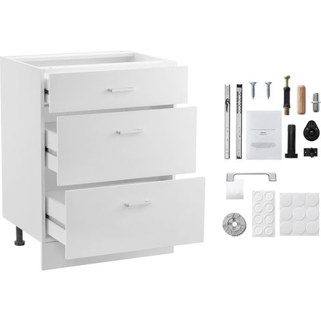 Mophorn Meuble bas blanc Shaker, 61 cm (l) x 48 cm (p) x 81 cm (h), 3 tiroirs, non assemblé avec glissières à fermeture amortie, prêt à assembler (1/5)