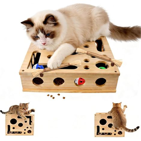 Jouet de soin des griffes pour chat - 30 x 25 cm - Puzzle à gratter - Boîte de jeu en bois - Jouet interactif pour chat - Boîte à griffer pour griffes de chat tranchantes (1/5)