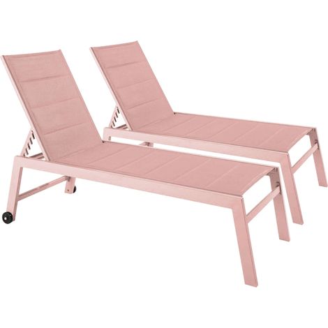 Lot de 2 bains de soleil en aluminium et textilène rose poudré