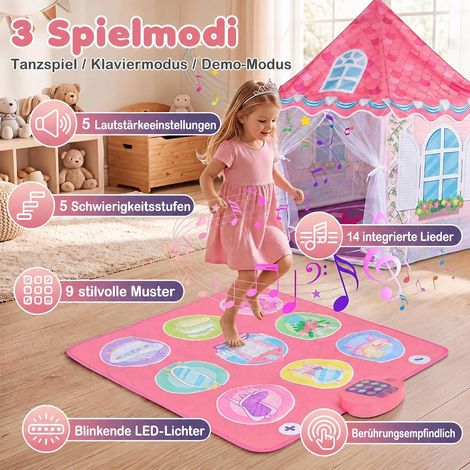 Tente château rose pour enfants en polyester avec tapis de danse et rideau en tulle respirant pour chambre, jardin et plein air (1/5)