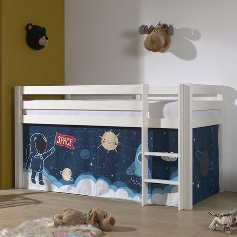 Cama de media altura 90x200 con somier y funda Space Vipack Pino Blanco (1/4)