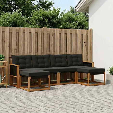 Set di divani da esterno con cuscino 6 pcs Naturale e Nero vidaXL (1/5)