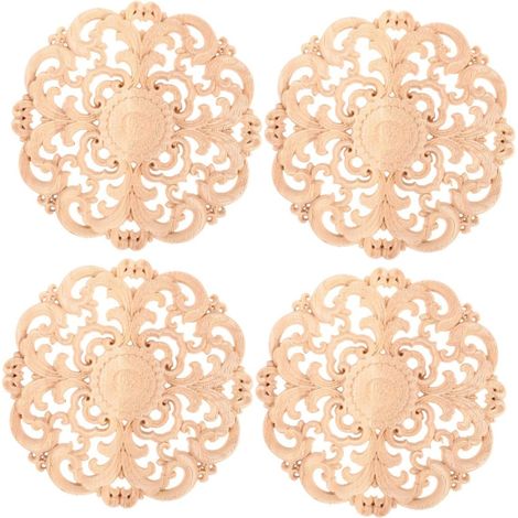 Appliques décoratives en bois sculpté, lot de 4, rondes, non (1/5)