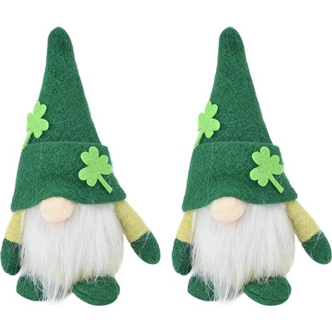 Poupée Gnome - Chapeau Vert Sans Visage - Décoration Saint-Patrick - Pour Canapé Table Salon - 2 Pièces