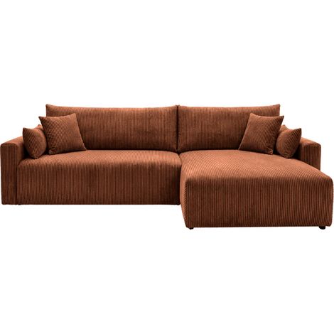 BORIA - Canapé d'angle convertible petit velours côtelé Terracotta (1/5)